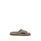 Beige Calf Leather Bos Taurus Flat Sandals
