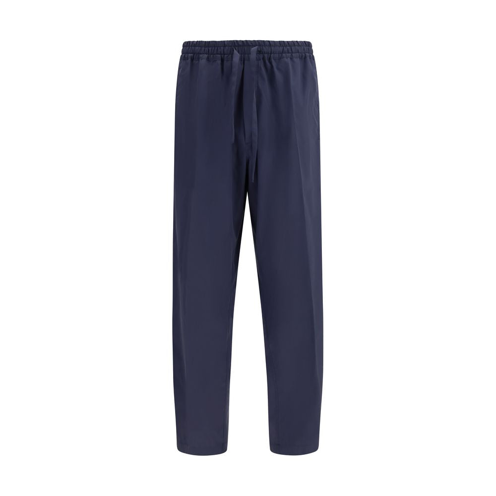 Blue Cotton Casual Pants