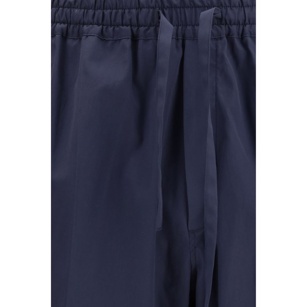 Blue Cotton Casual Pants