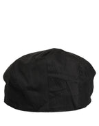 Men Black Cotton Stretch Newsboy Cloth Capello Hat