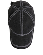 Men Black Cotton 6 Panel Baseball Capello Hat