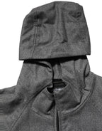 Gray Cotton Men Hooded Full Zip Bomber Jacket