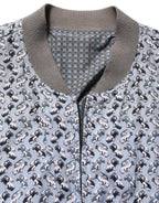 Light Blue Cotton Car Print Bomber Jacket