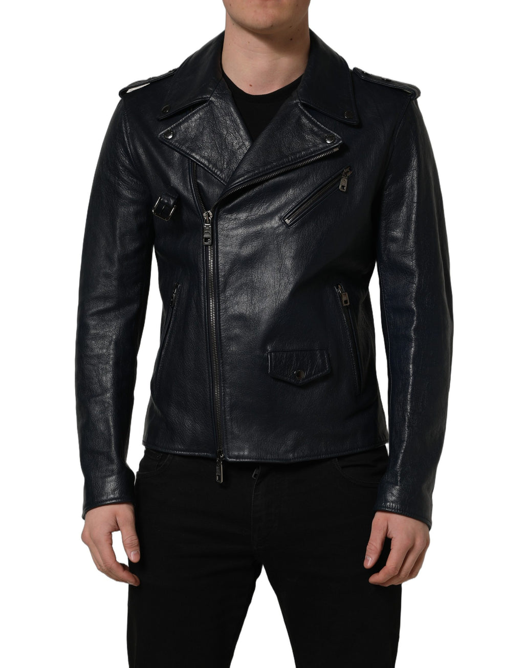 Black Leather Men Biker Coat Goatskin Jacket