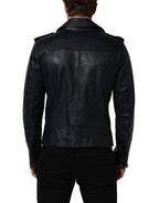 Black Leather Men Biker Coat Goatskin Jacket