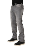 Gray Washed Mid Waist Straight Men Denim Trouser Jeans