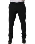 Black Wool Tapered Leg Dress Trouser Pants