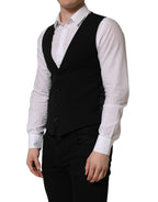 Black Wool Single Breasted Waistcoat Vest