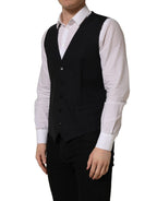 Black Wool Single Breasted Waistcoat Vest