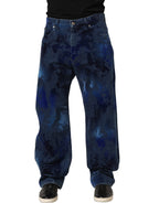 Blue Tie Dye Cotton Men Straight Denim Jeans