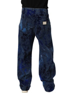 Blue Tie Dye Cotton Men Straight Denim Jeans