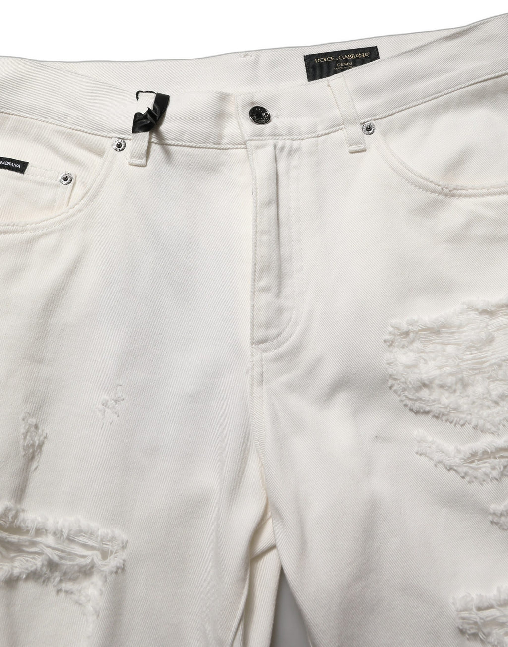 White Cotton Distressed Straight Denim Jeans