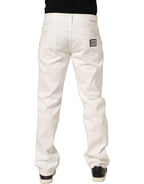 White Cotton Distressed Straight Denim Jeans
