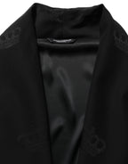 Black 100% Silk Robe Men Wrap Coat Jacket