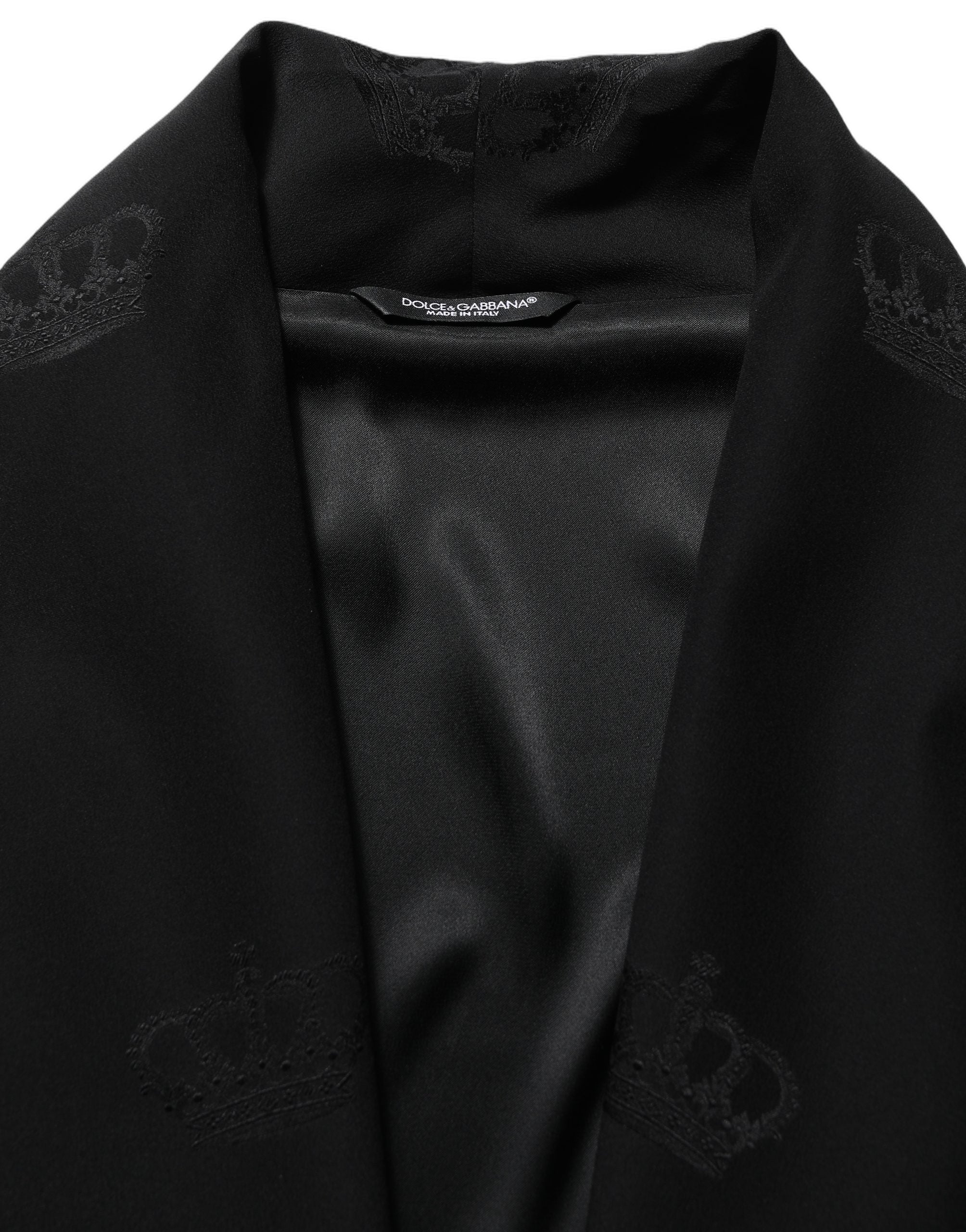 Black 100% Silk Robe Men Wrap Coat Jacket