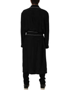 Black 100% Silk Robe Men Wrap Coat Jacket