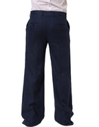 Blue Linen Straight Men Dress Trouser Pants