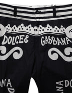 Black Cotton Poplin MarinaPrint Trouser Pants