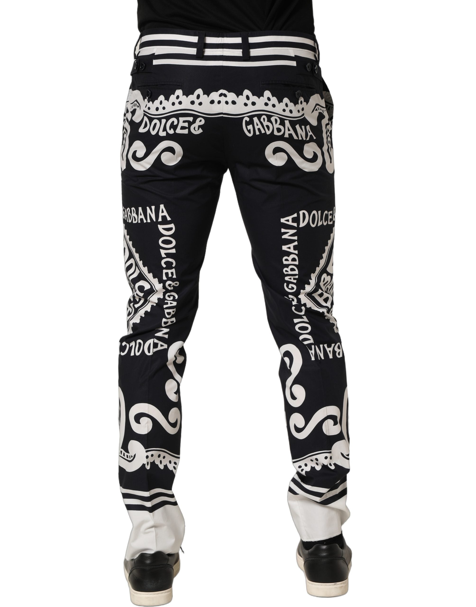 Black Cotton Poplin MarinaPrint Trouser Pants