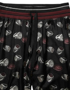 Pants Black Ring Print Silk Jogging Trousers