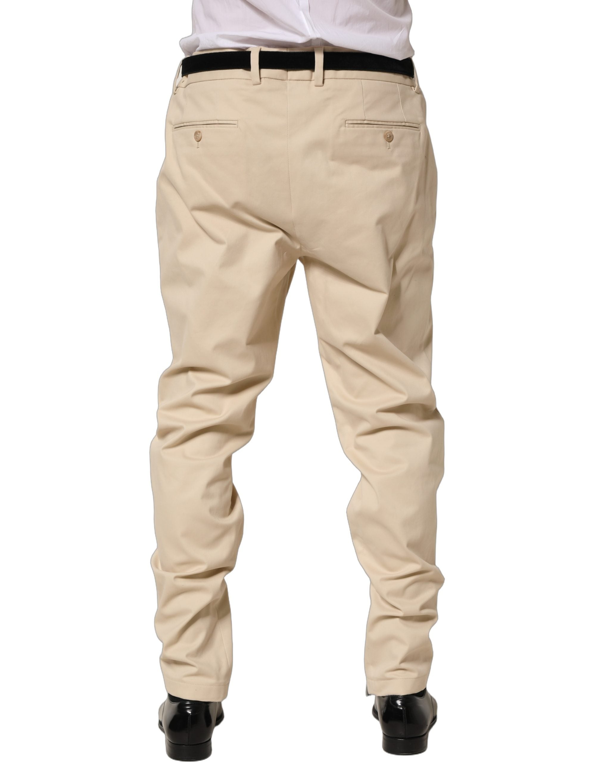 Beige Re-Editon Mid Waist Tapered Men Pants
