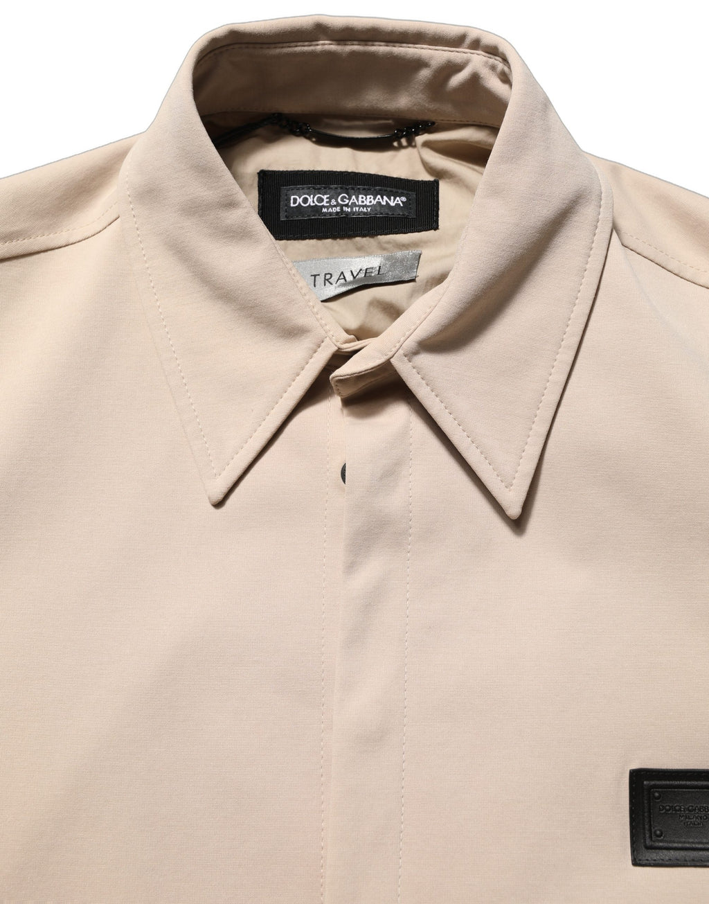 Beige Logo Overshirt Cotton Men Casual Shirt
