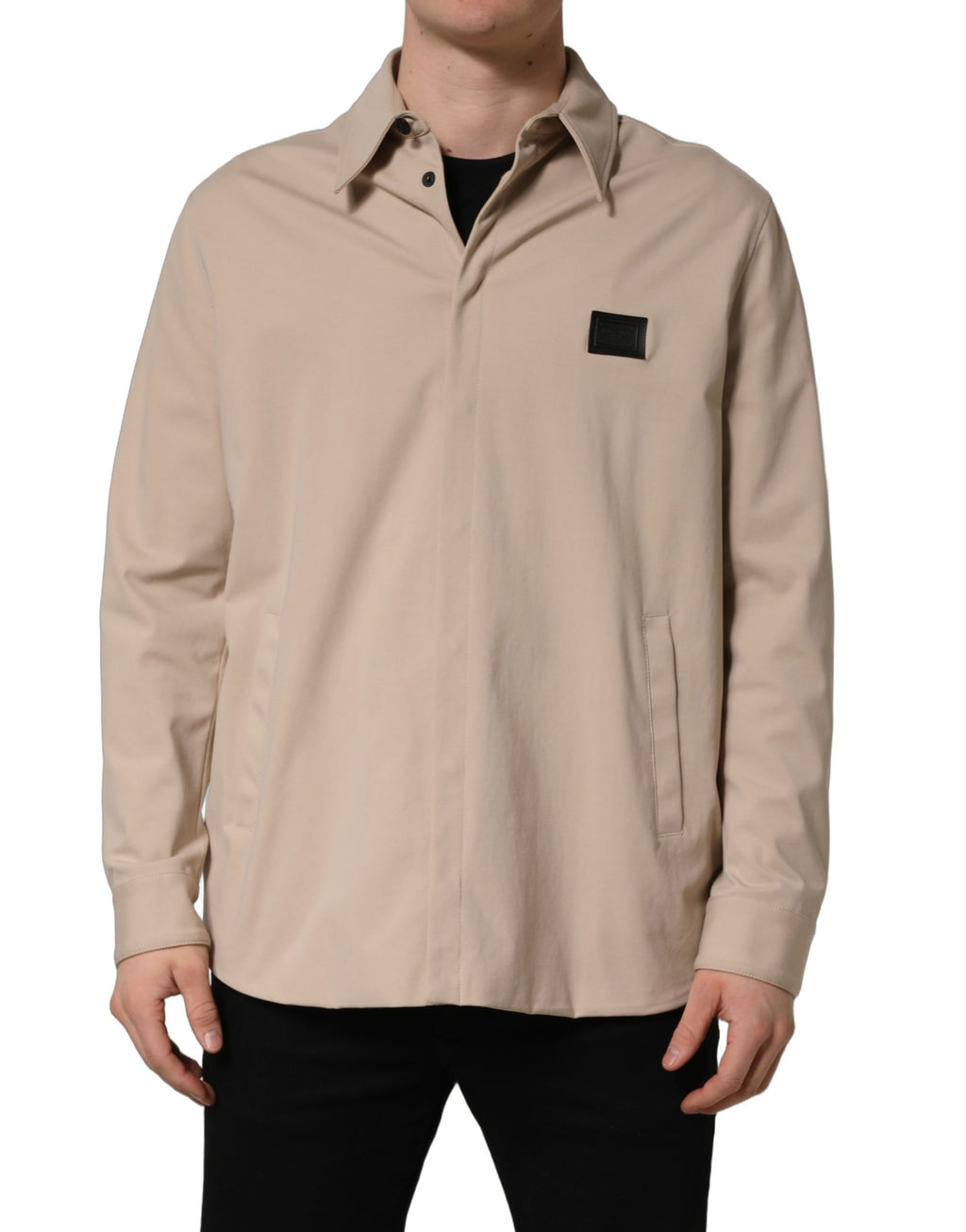 Beige Logo Overshirt Cotton Men Casual Shirt