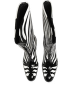 Black White Zebra Knee High Men Boots Shoes