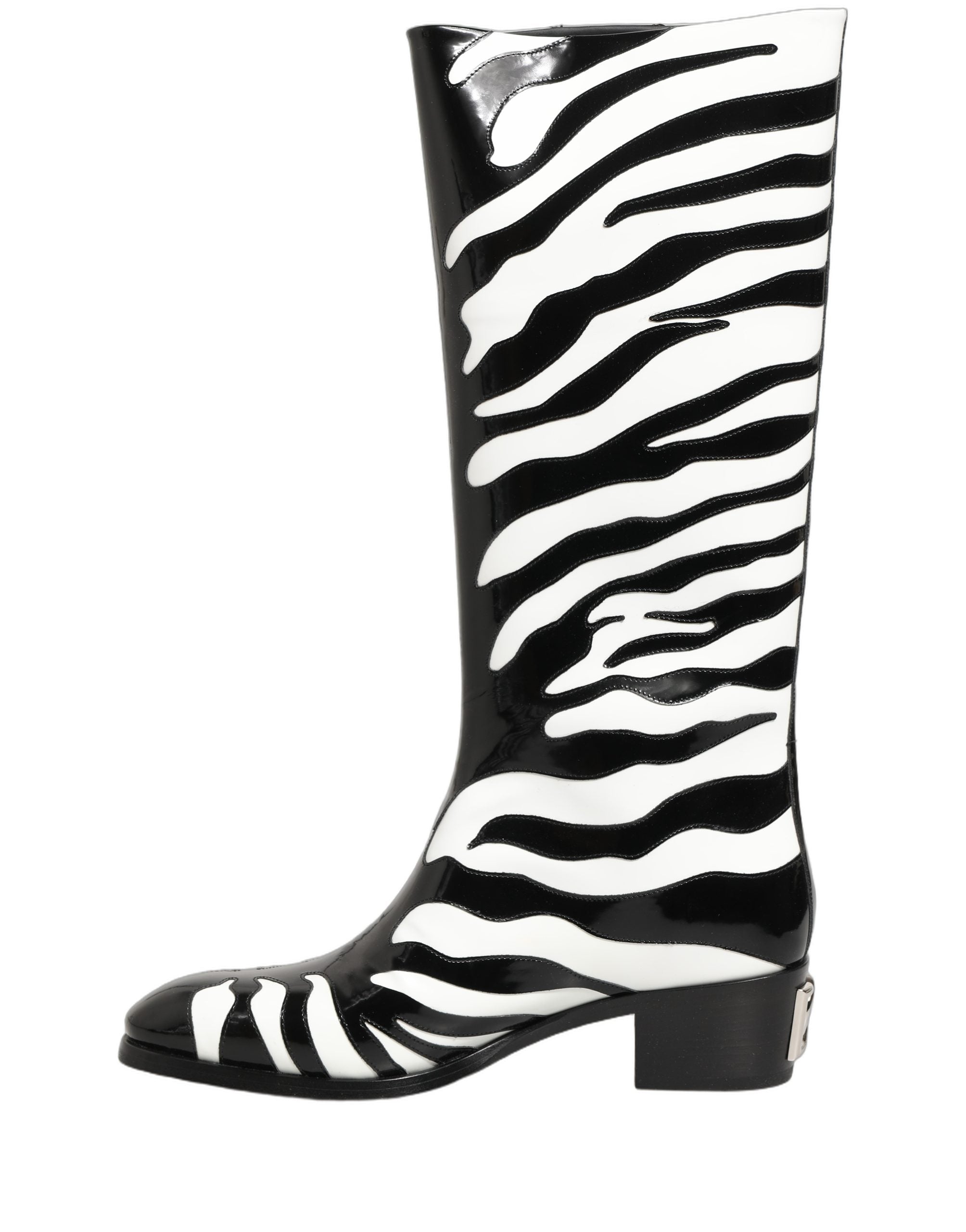 Black White Zebra Knee High Men Boots Shoes