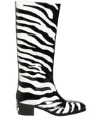 Black White Zebra Knee High Men Boots Shoes
