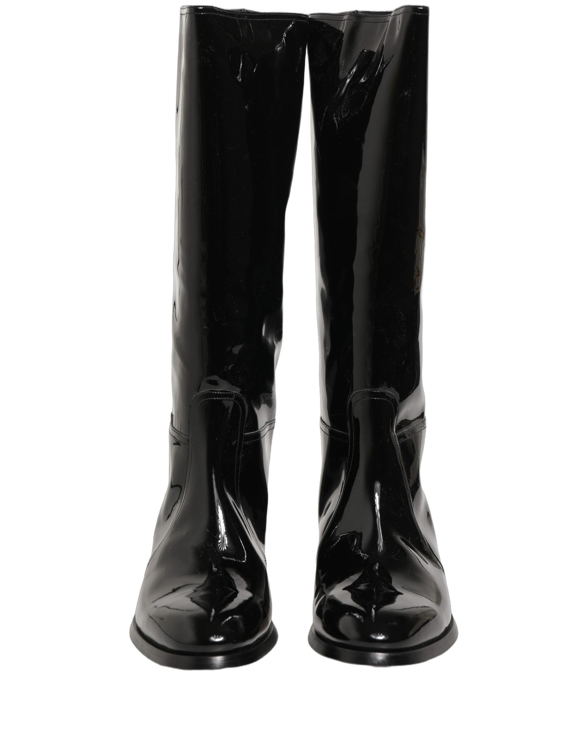 Black Leather Knee High Heels Boots Shoes