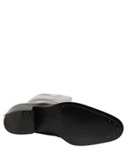 Black Leather Knee High Heels Boots Shoes