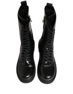 Black Leather Lace Up Men Combat Boots Shoes