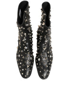 Black Crystal Embellished Short Boots Shoes