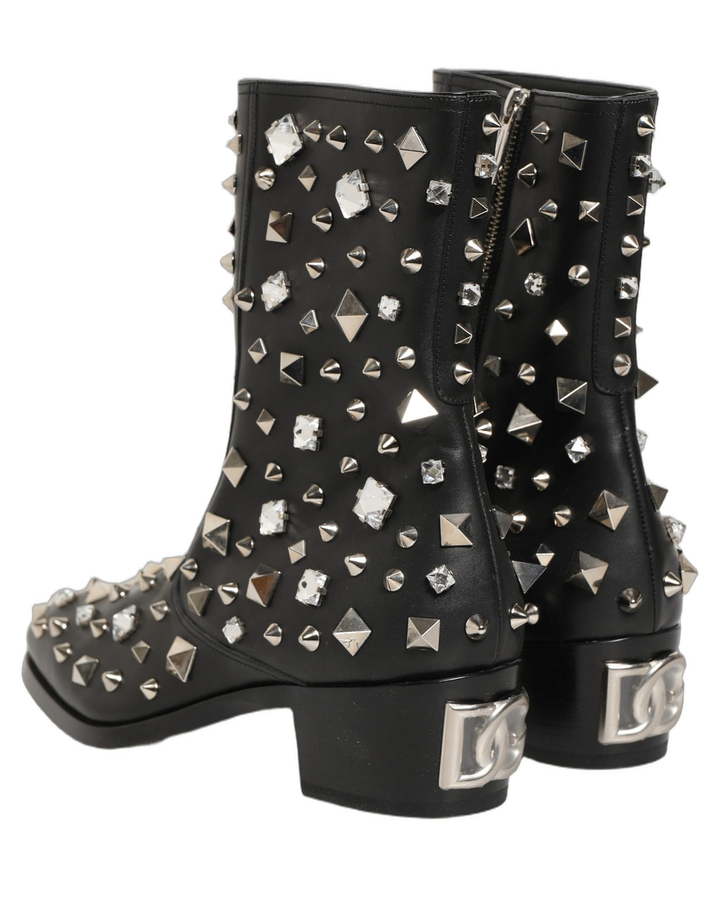 Black Crystal Embellished Short Boots Shoes