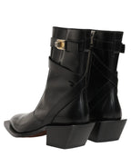 Black Leather DG Plaque Mid Calf Boots Shoes