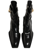 Black Leather DG Plaque Mid Calf Boots Shoes