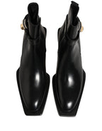 Black Leather DG Plaque Ankle Boots Shoes
