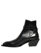 Black Leather DG Plaque Ankle Boots Shoes
