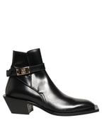 Black Leather DG Plaque Ankle Boots Shoes