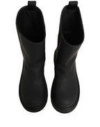 Black Leather Mid Calf Chunky Men Boots Shoes