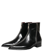Black Leather Zipper Mid Calf Men Boots Shoes