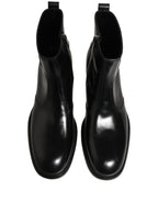 Black Leather Embossed Logo Ankle Boots Shoes
