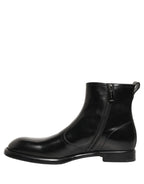 Black Leather Embossed Logo Ankle Boots Shoes