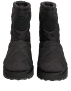 Black Quilted Effect Mid Calf Boots Shoes