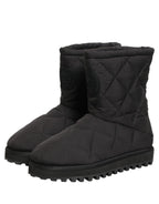 Black Quilted Effect Mid Calf Boots Shoes