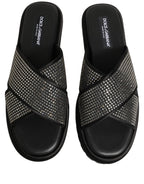 Black Strass Criss Cross Slide Sandals Shoes