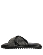 Black Strass Criss Cross Slide Sandals Shoes