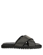Black Strass Criss Cross Slide Sandals Shoes
