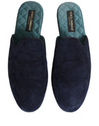 Blue Suede Slides Flat Slipper Men Shoes